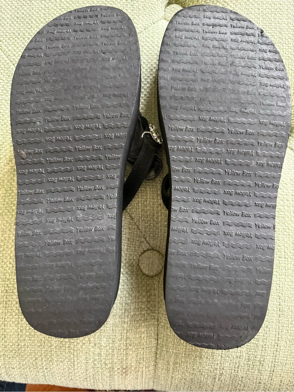 Yellow Box Black Jeweled T-Strap Sandals - Picture 6 of 9